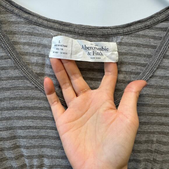 Abercrombie & Fitch Y2K Brown Stiped Henley Babydoll Shirt Sz Large L - Picture 6 of 8